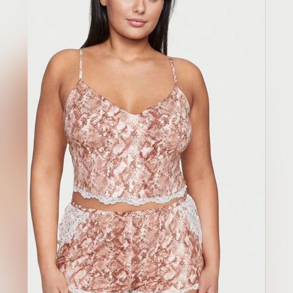 Victoria’s Secret Cropped‎ Snakeskin Lace Cami Lingerie Tank Top  Small Romantic